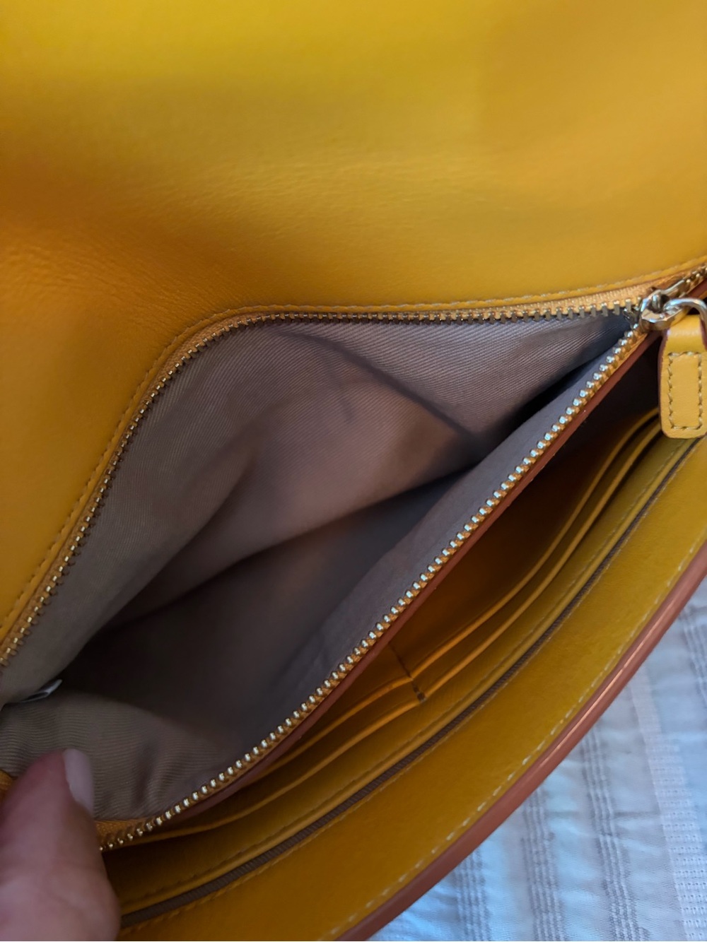 MCM Embossed Leather Envelope Clutch in Mustard - Picture 5 of 14